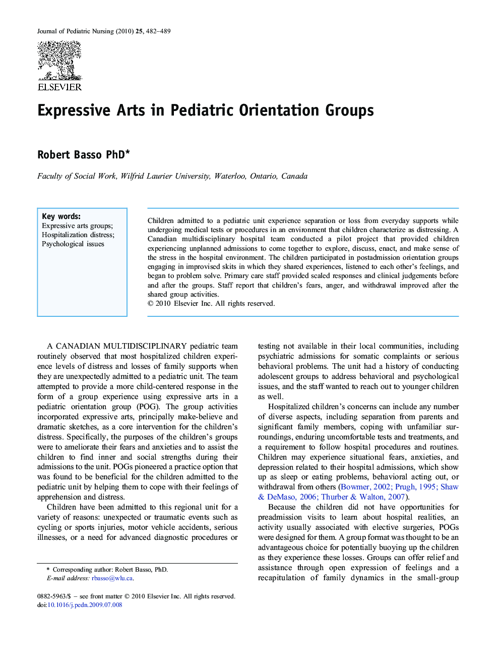 Expressive Arts in Pediatric Orientation Groups