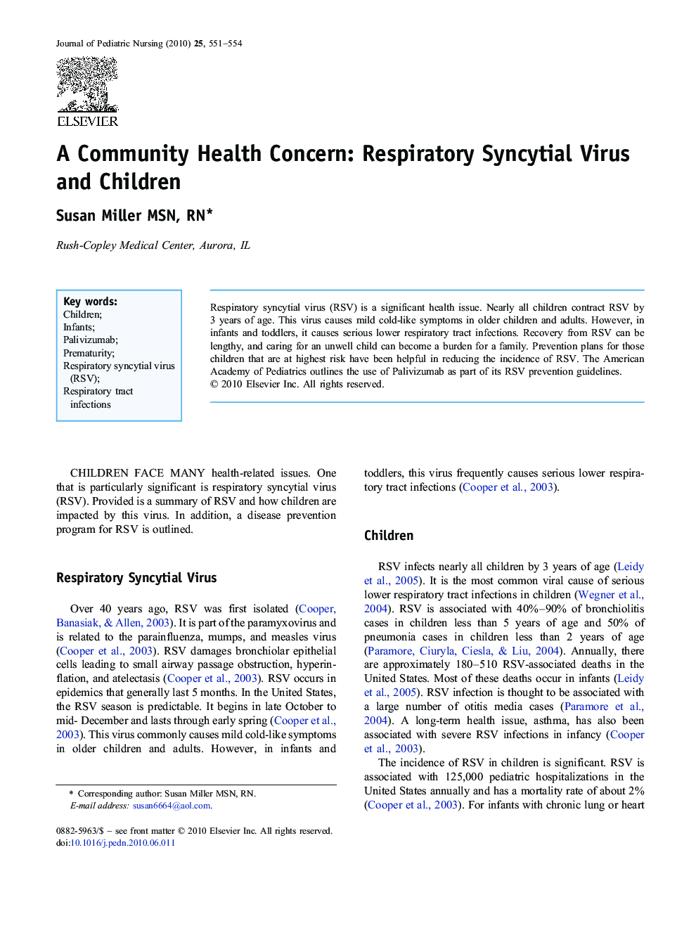 A Community Health Concern: Respiratory Syncytial Virus and Children