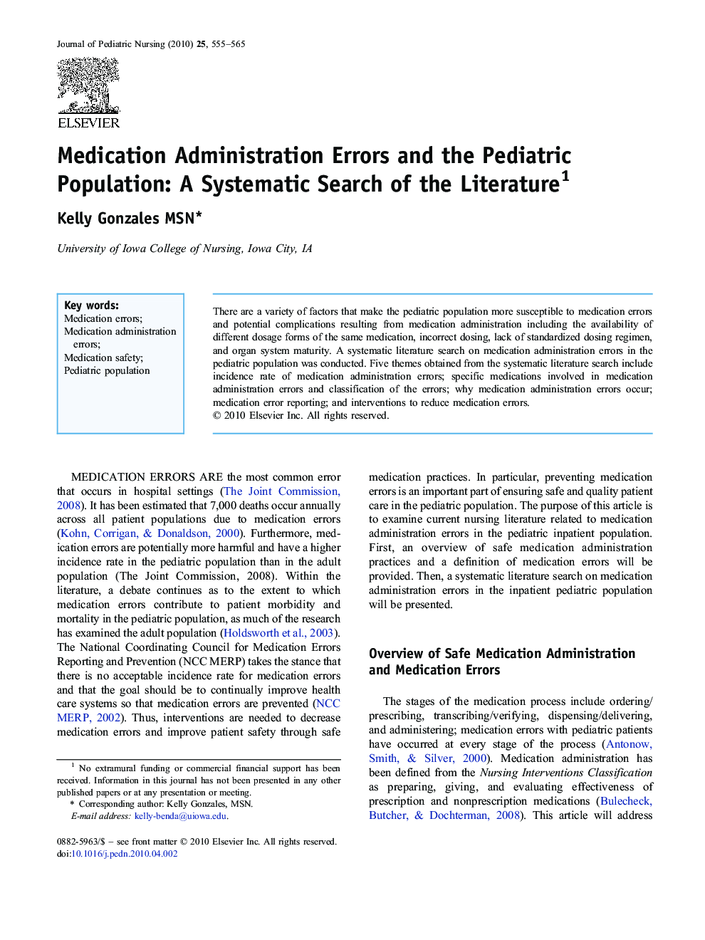 Medication Administration Errors and the Pediatric Population: A Systematic Search of the Literature 1