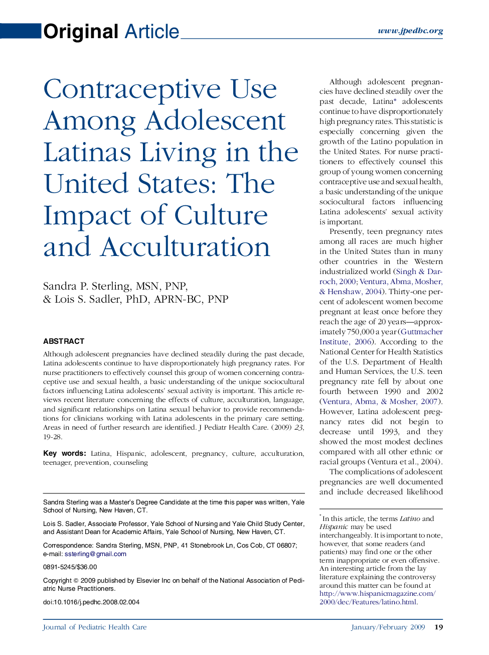 Contraceptive Use Among Adolescent Latinas Living in the United States: The Impact of Culture and Acculturation