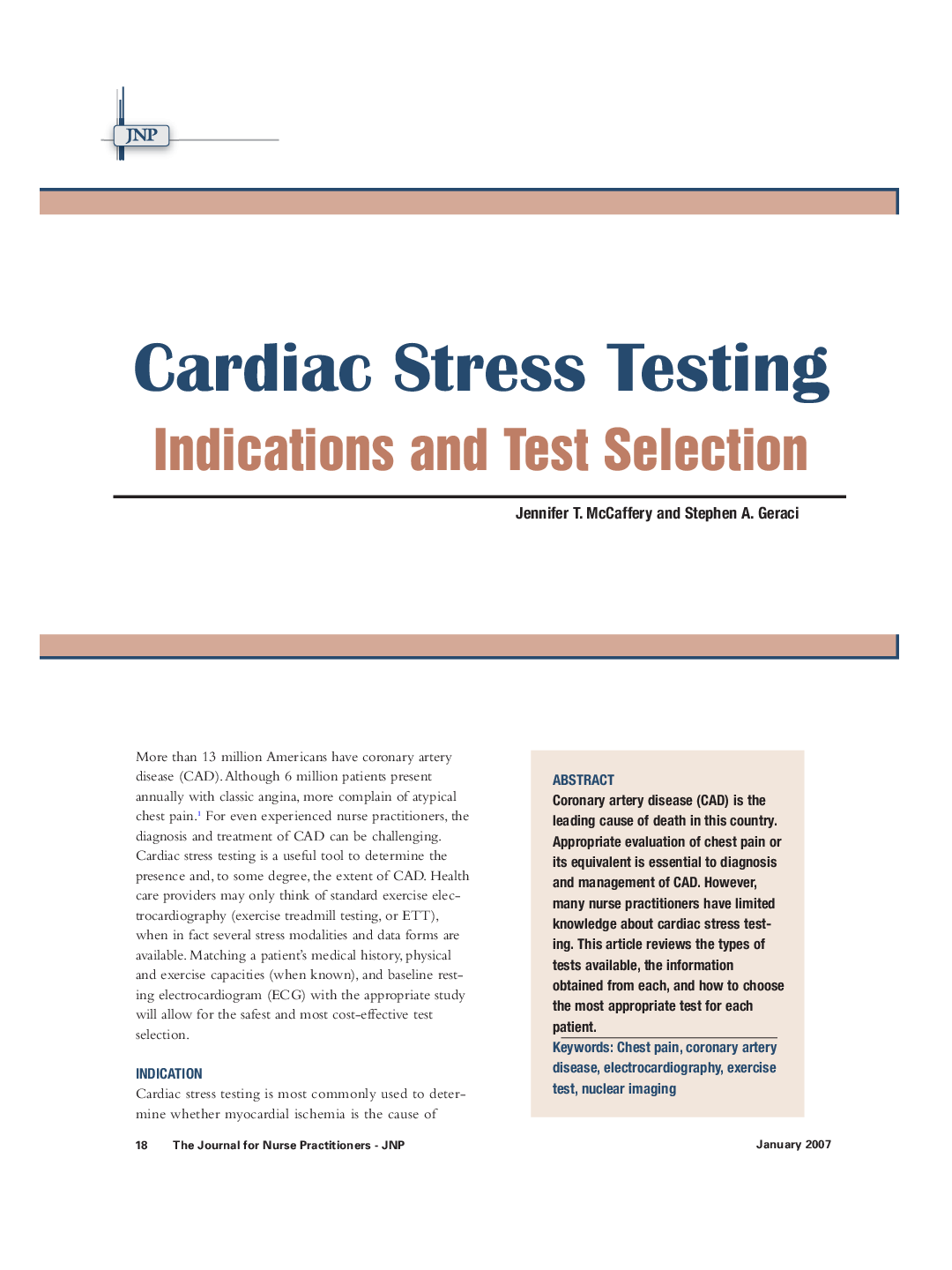 Cardiac Stress Testing: Indications and Test Selection