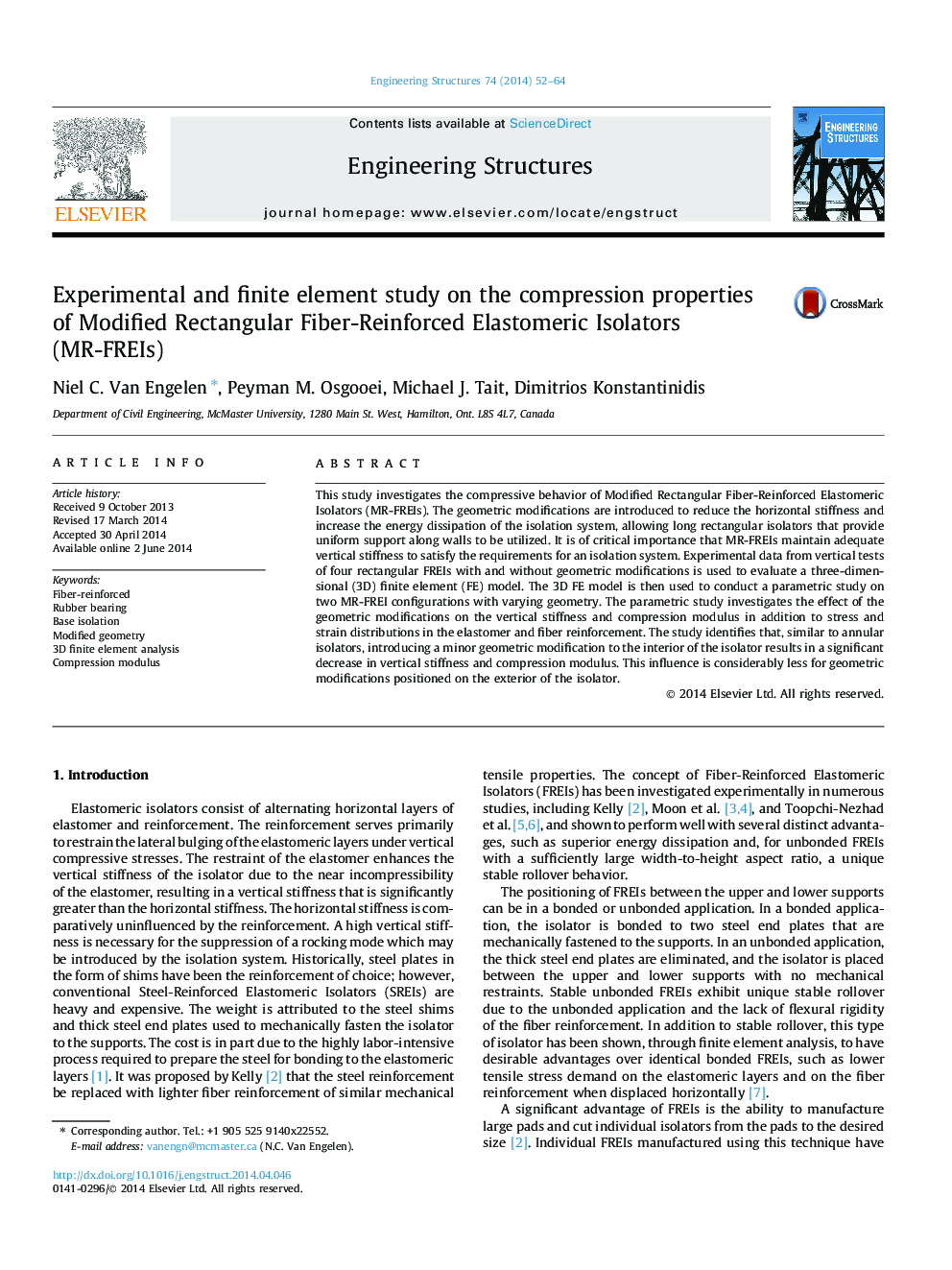 Experimental and finite element study on the compression properties of Modified Rectangular Fiber-Reinforced Elastomeric Isolators (MR-FREIs)