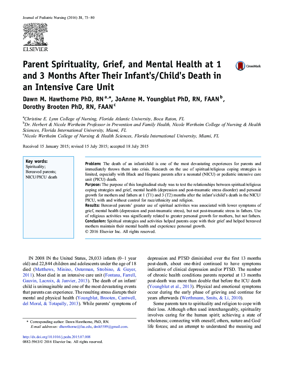 معنویت والدین، غم و اندوه و سلامت روان در 1 و 3 ماه پس از مرگ نوزاد/فرزند خود در واحد مراقبت های ویژه