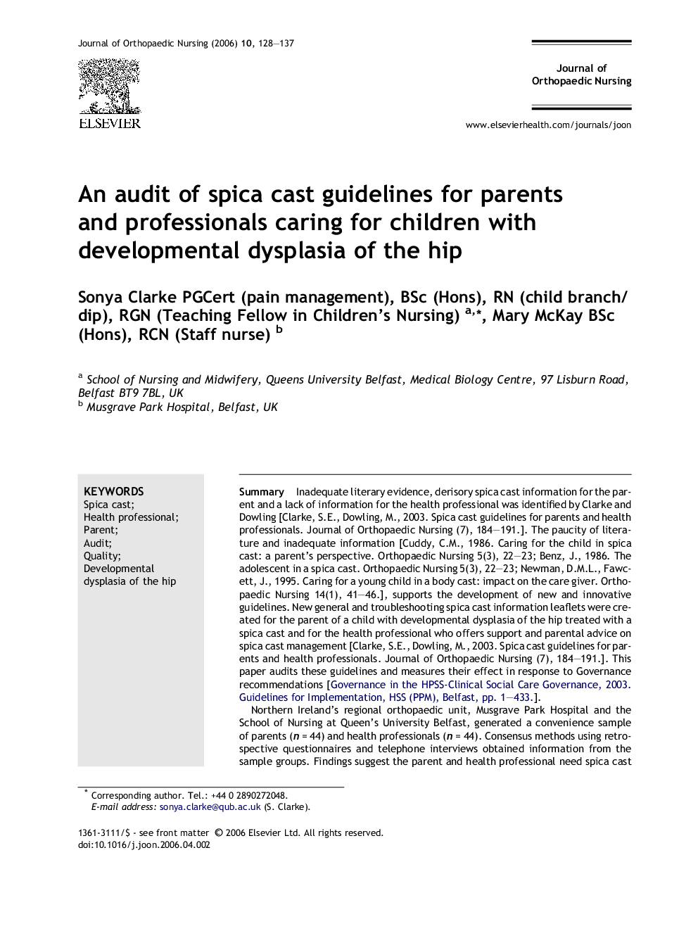 An audit of spica cast guidelines for parents and professionals caring for children with developmental dysplasia of the hip