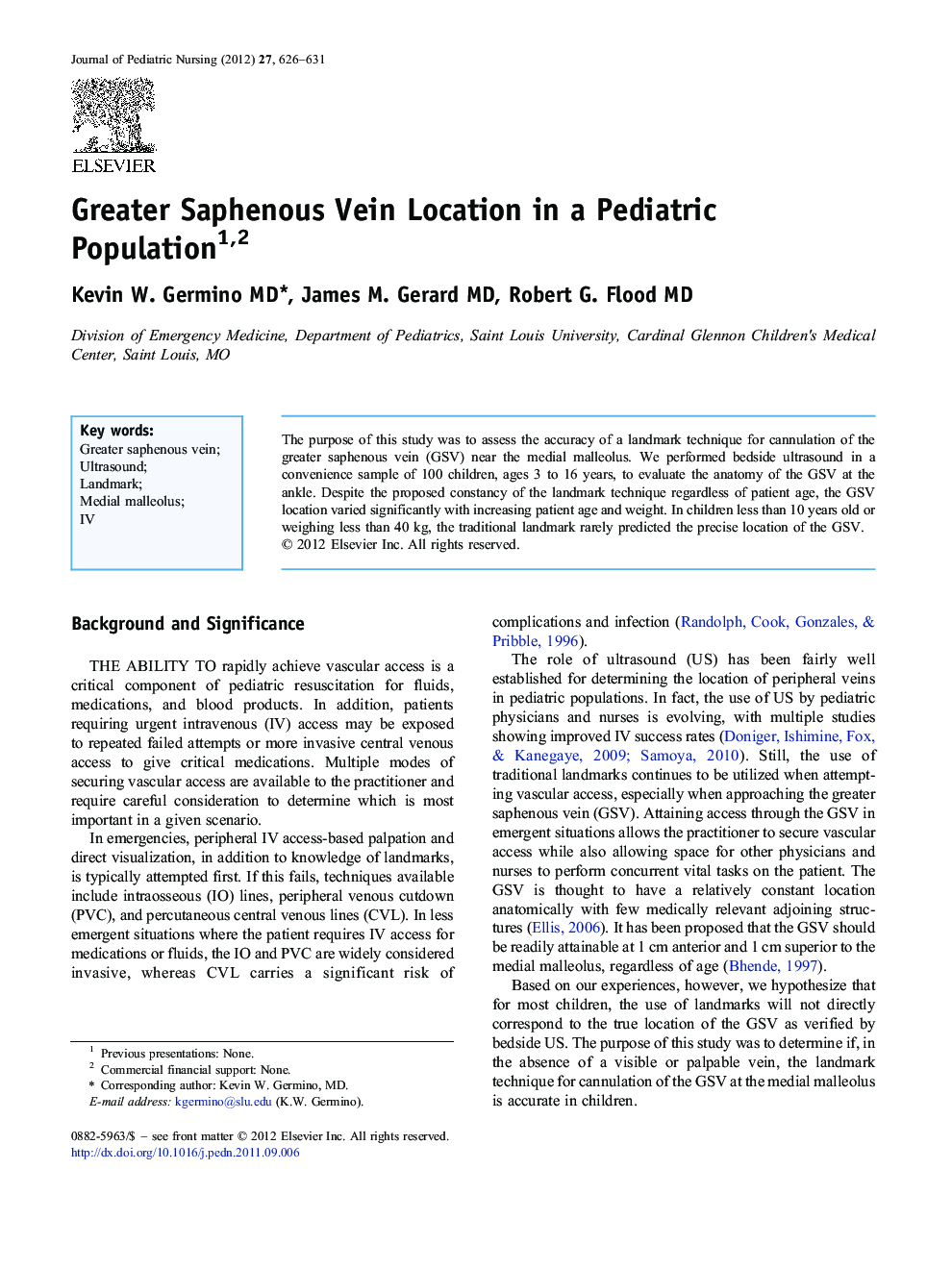 Greater Saphenous Vein Location in a Pediatric Population 12