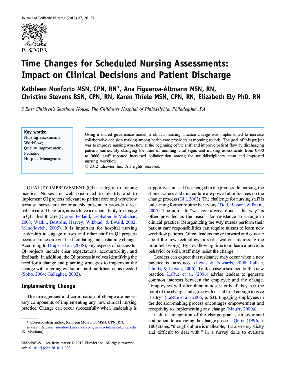 Time Changes for Scheduled Nursing Assessments: Impact on Clinical Decisions and Patient Discharge