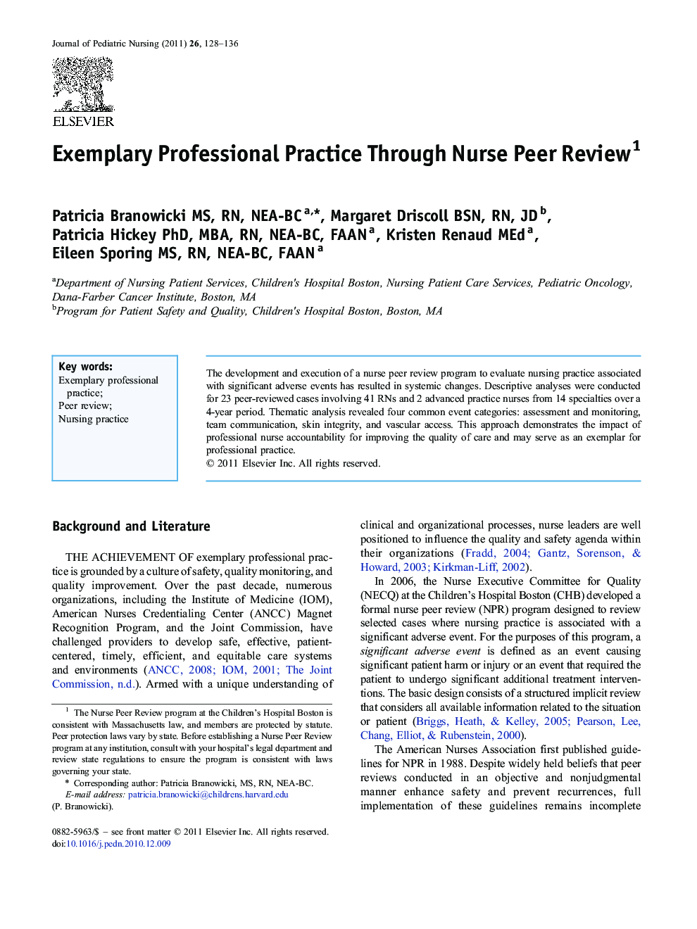 Exemplary Professional Practice Through Nurse Peer Review 1