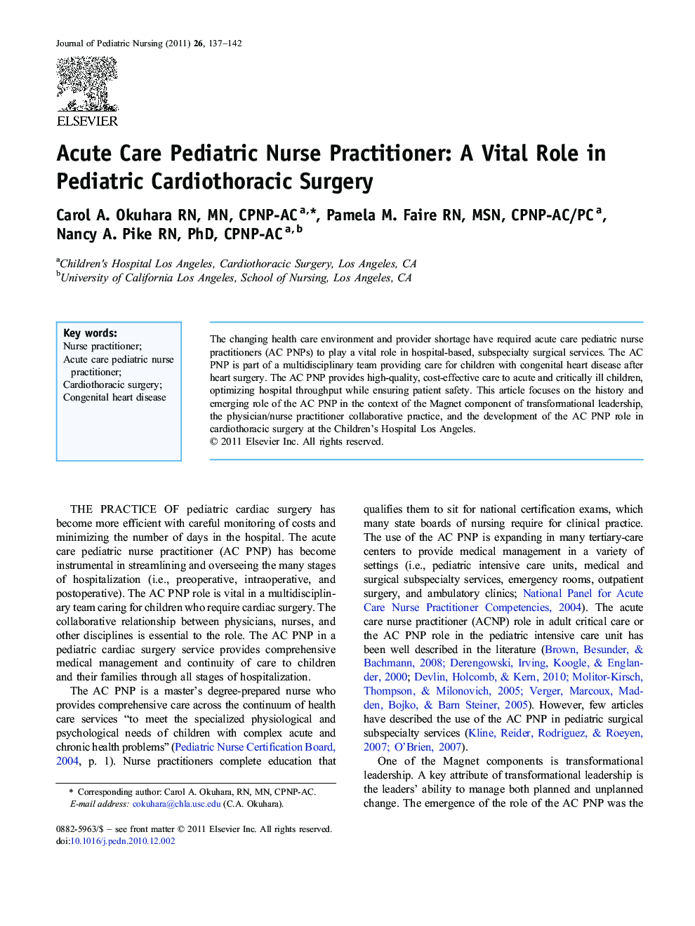 Acute Care Pediatric Nurse Practitioner: A Vital Role in Pediatric Cardiothoracic Surgery