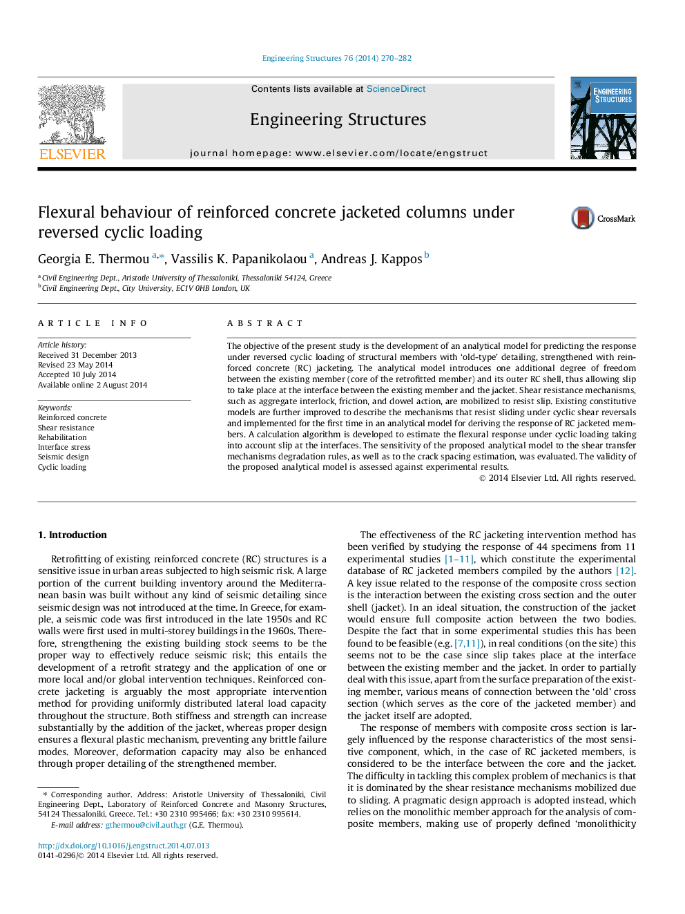 Flexural behaviour of reinforced concrete jacketed columns under reversed cyclic loading