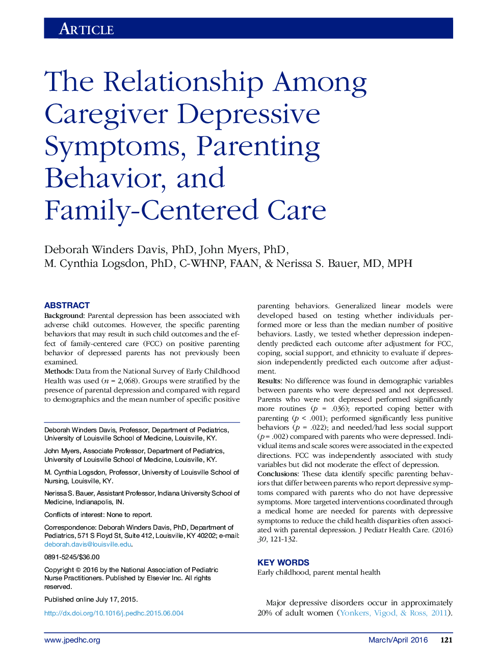 The Relationship Among Caregiver Depressive Symptoms, Parenting Behavior, and Family-Centered Care