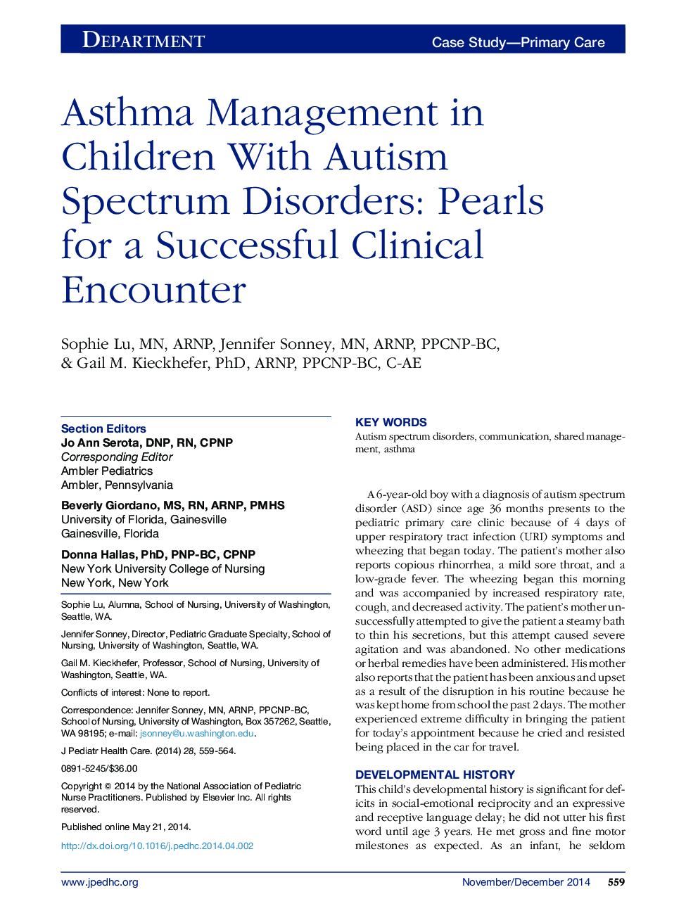 Asthma Management in Children With Autism Spectrum Disorders: Pearls for a Successful Clinical Encounter