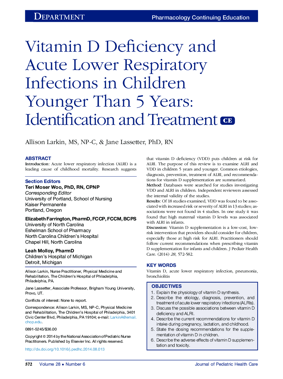 Vitamin D Deficiency and Acute Lower Respiratory Infections in Children Younger Than 5 Years: Identification and Treatment 