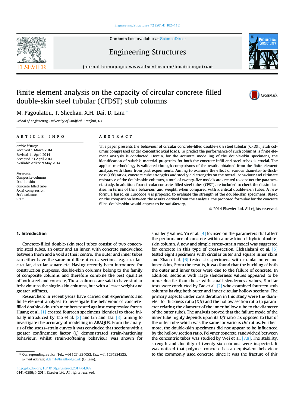 Finite element analysis on the capacity of circular concrete-filled double-skin steel tubular (CFDST) stub columns