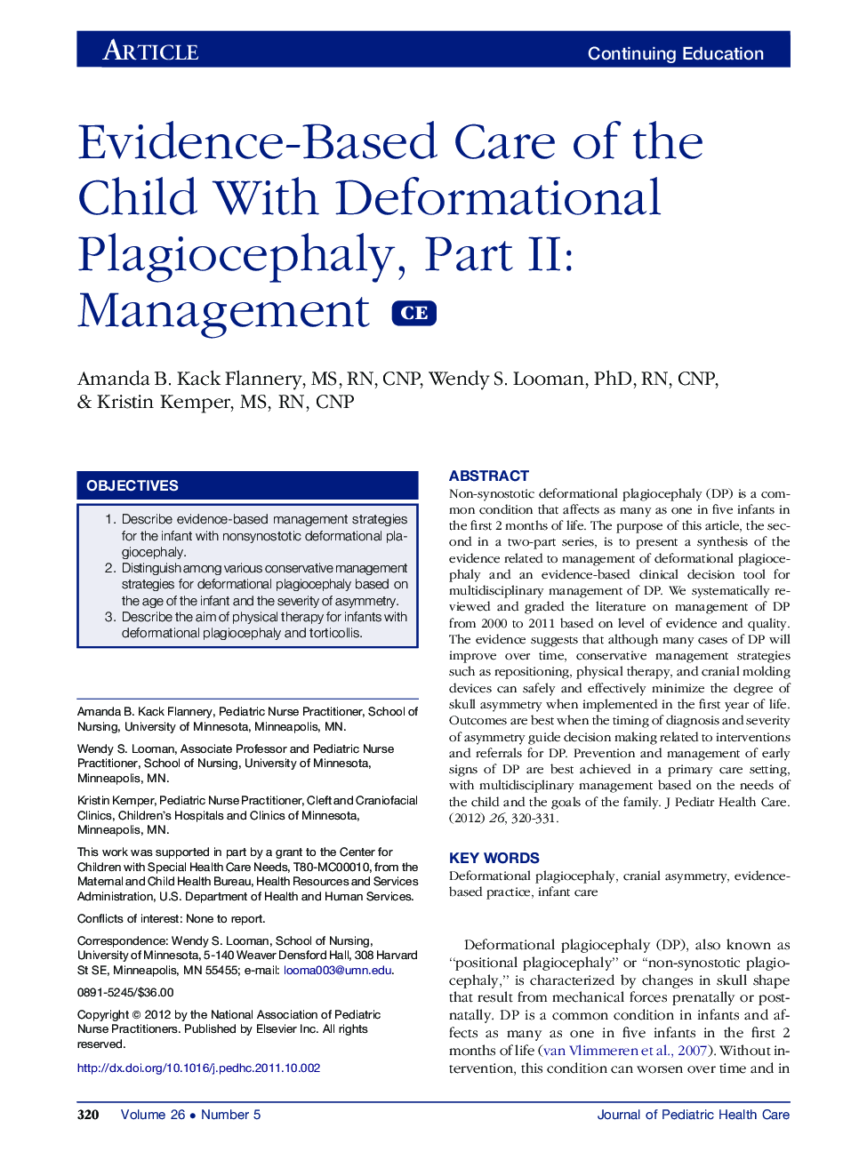 Evidence-Based Care of the Child With Deformational Plagiocephaly, Part II: Management 