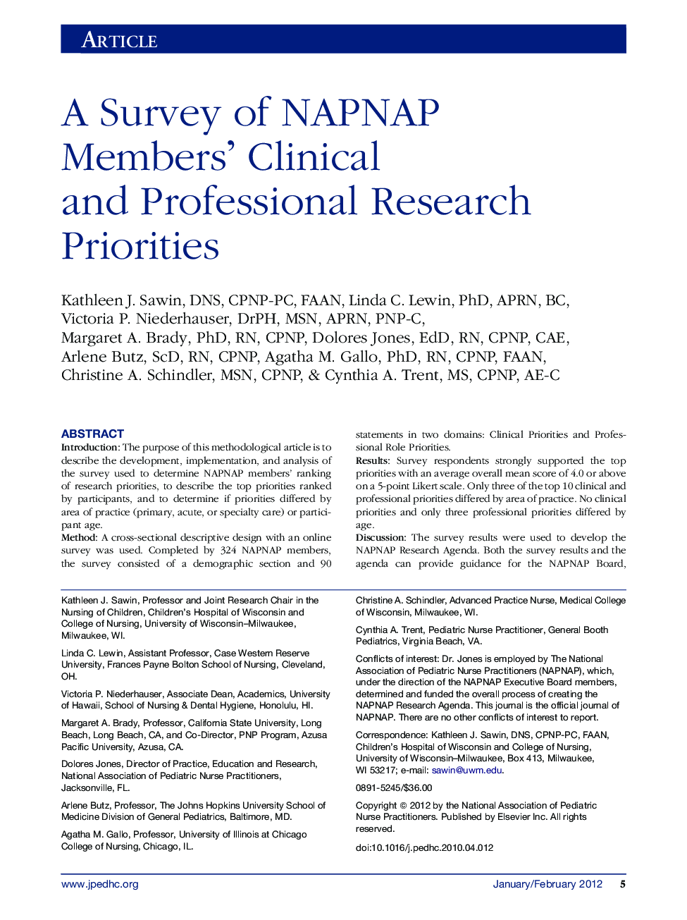 A Survey of NAPNAP Members’ Clinical and Professional Research Priorities 