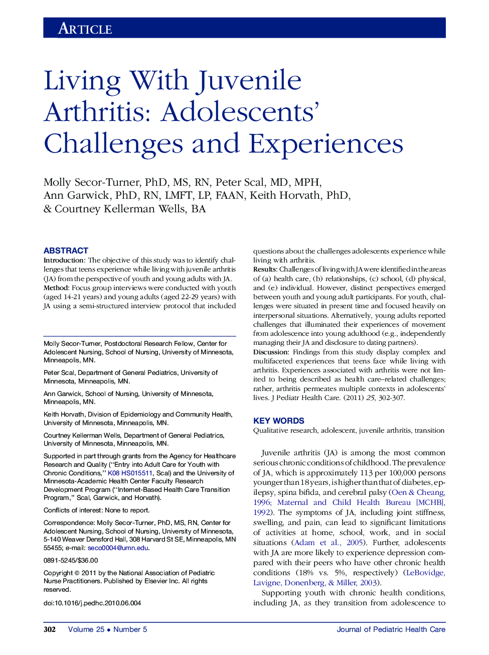 Living With Juvenile Arthritis: Adolescents' Challenges and Experiences 