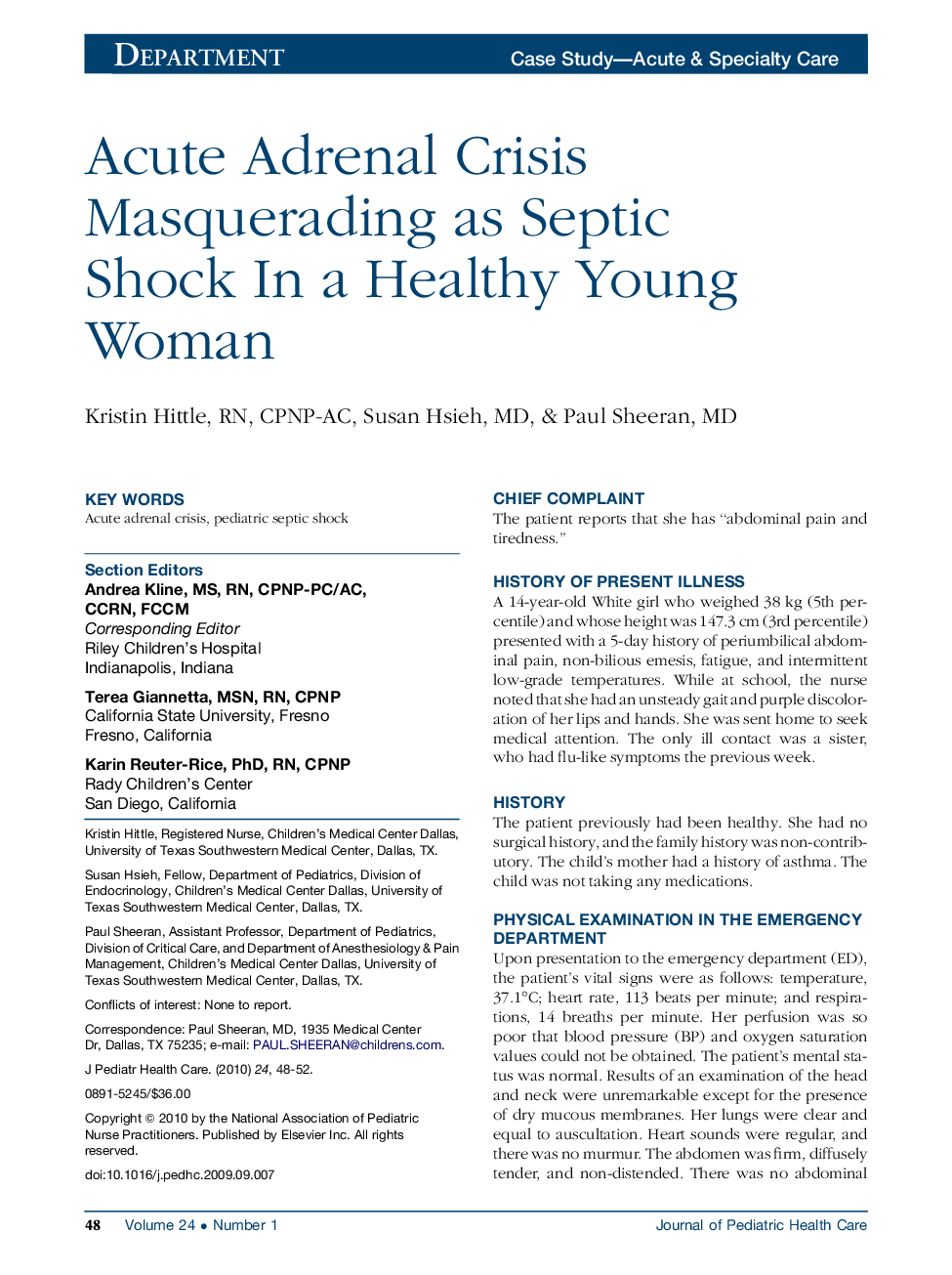 Acute Adrenal Crisis Masquerading as Septic Shock In a Healthy Young Woman