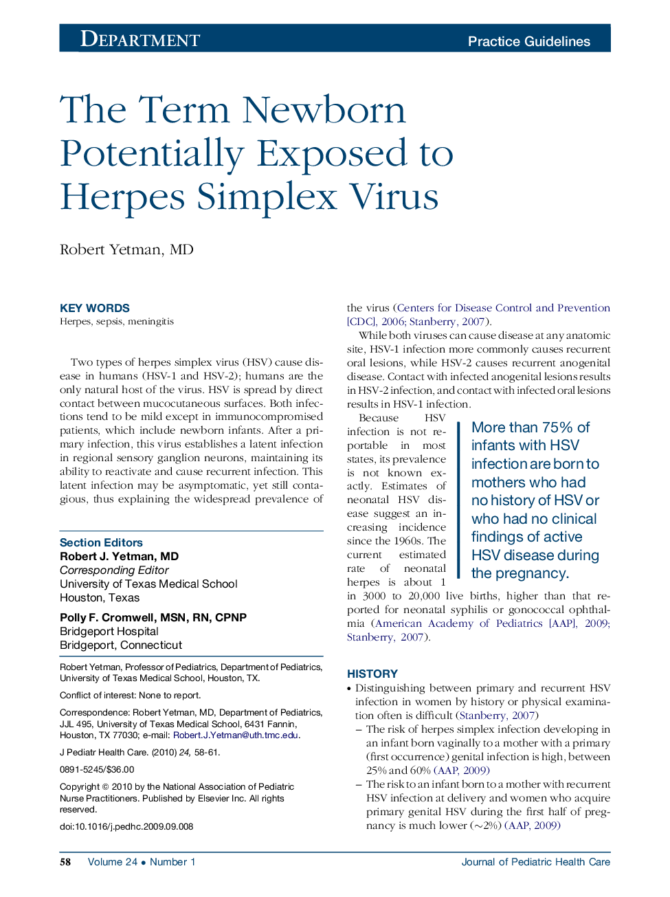 The Term Newborn Potentially Exposed to Herpes Simplex Virus