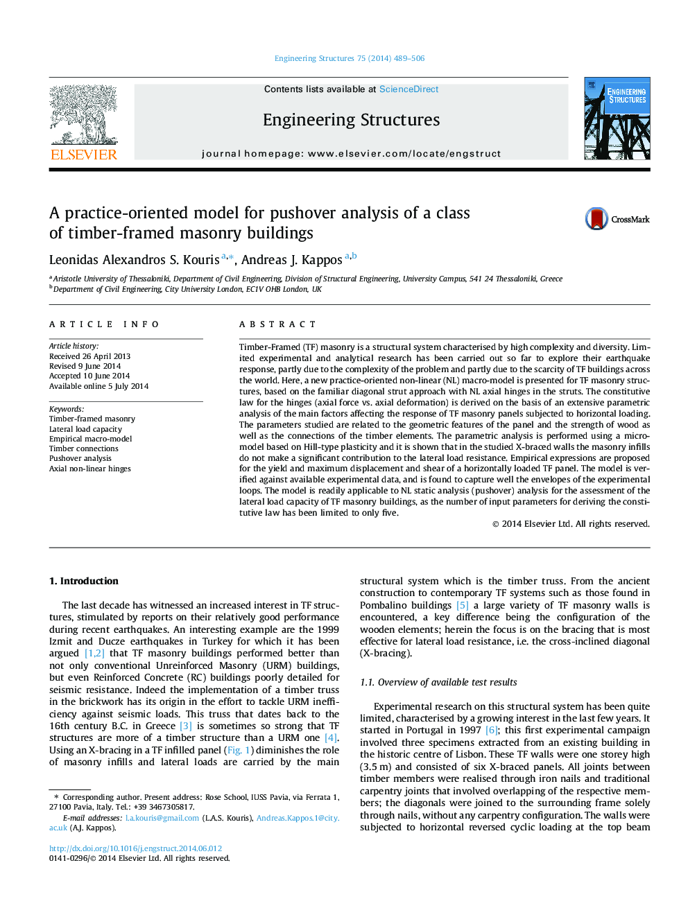 A practice-oriented model for pushover analysis of a class of timber-framed masonry buildings