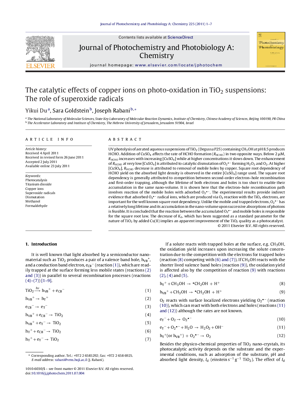 The catalytic effects of copper ions on photo-oxidation in TiO2 suspensions: The role of superoxide radicals