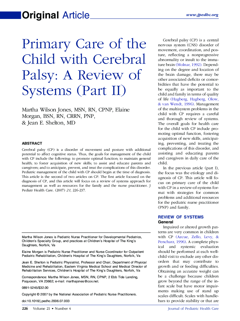 Primary Care of the Child with Cerebral Palsy: A Review of Systems (Part II)