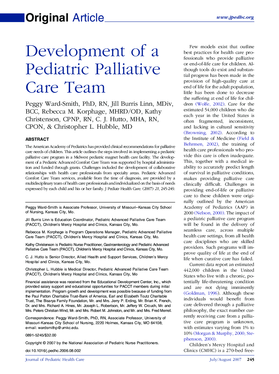 Development of a Pediatric Palliative Care Team 