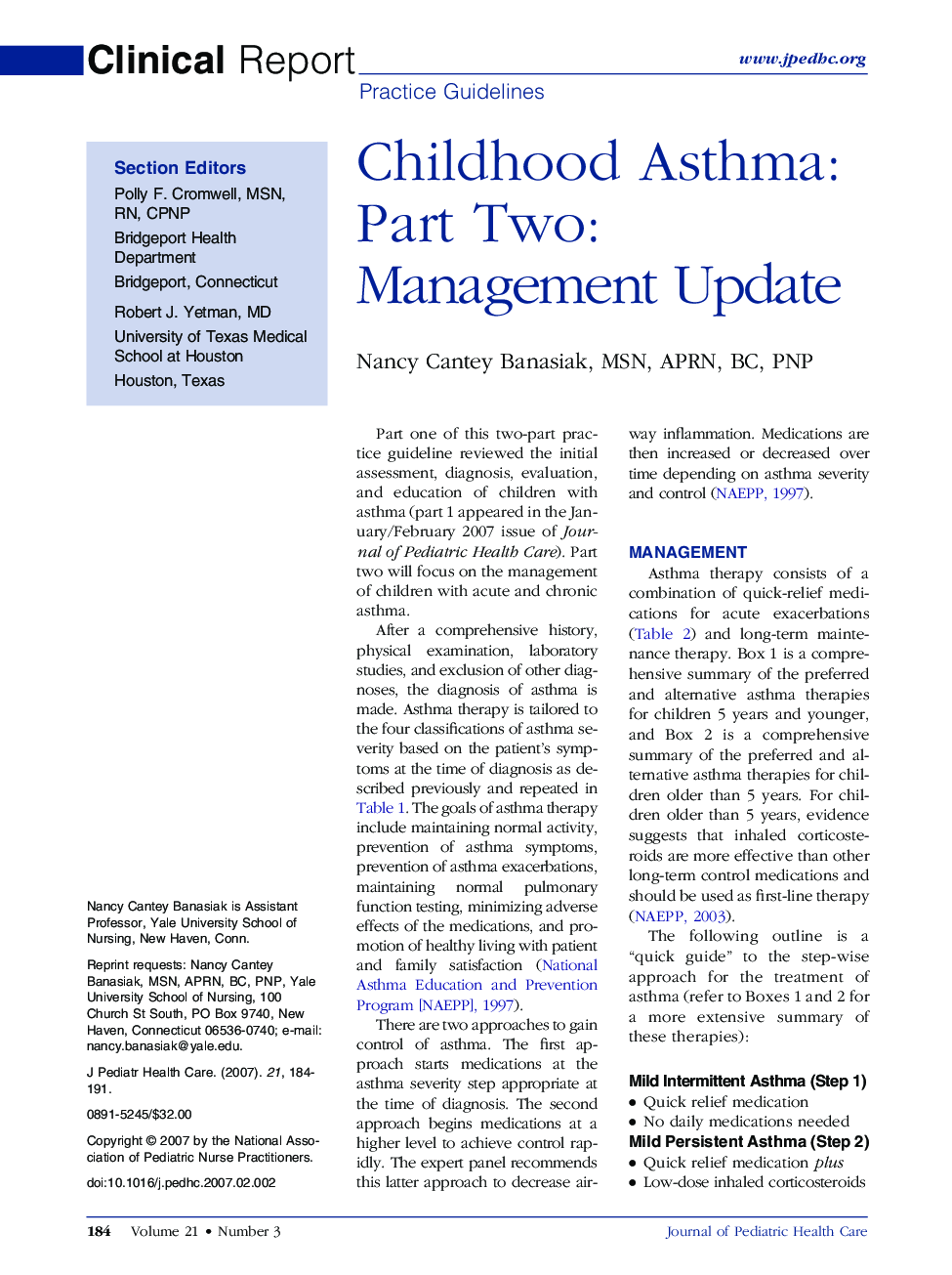 Childhood Asthma: Part Two: Management Update