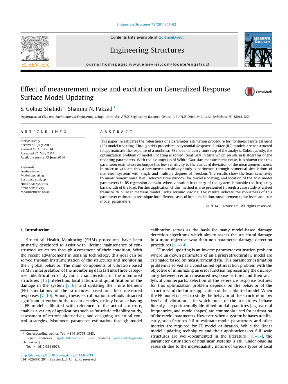 Effect of measurement noise and excitation on Generalized Response Surface Model Updating