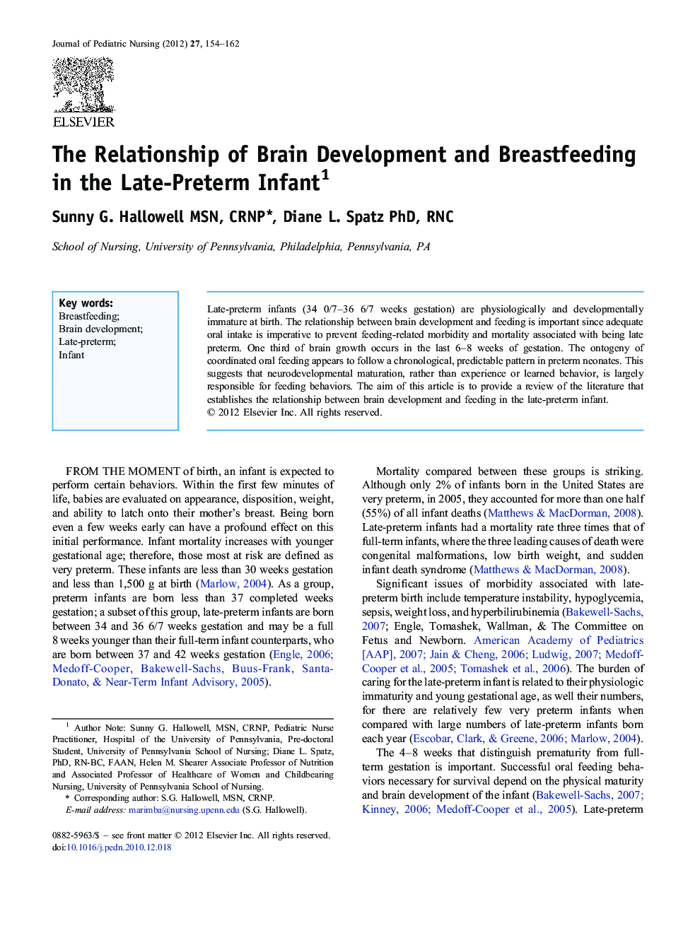 The Relationship of Brain Development and Breastfeeding in the Late-Preterm Infant 1