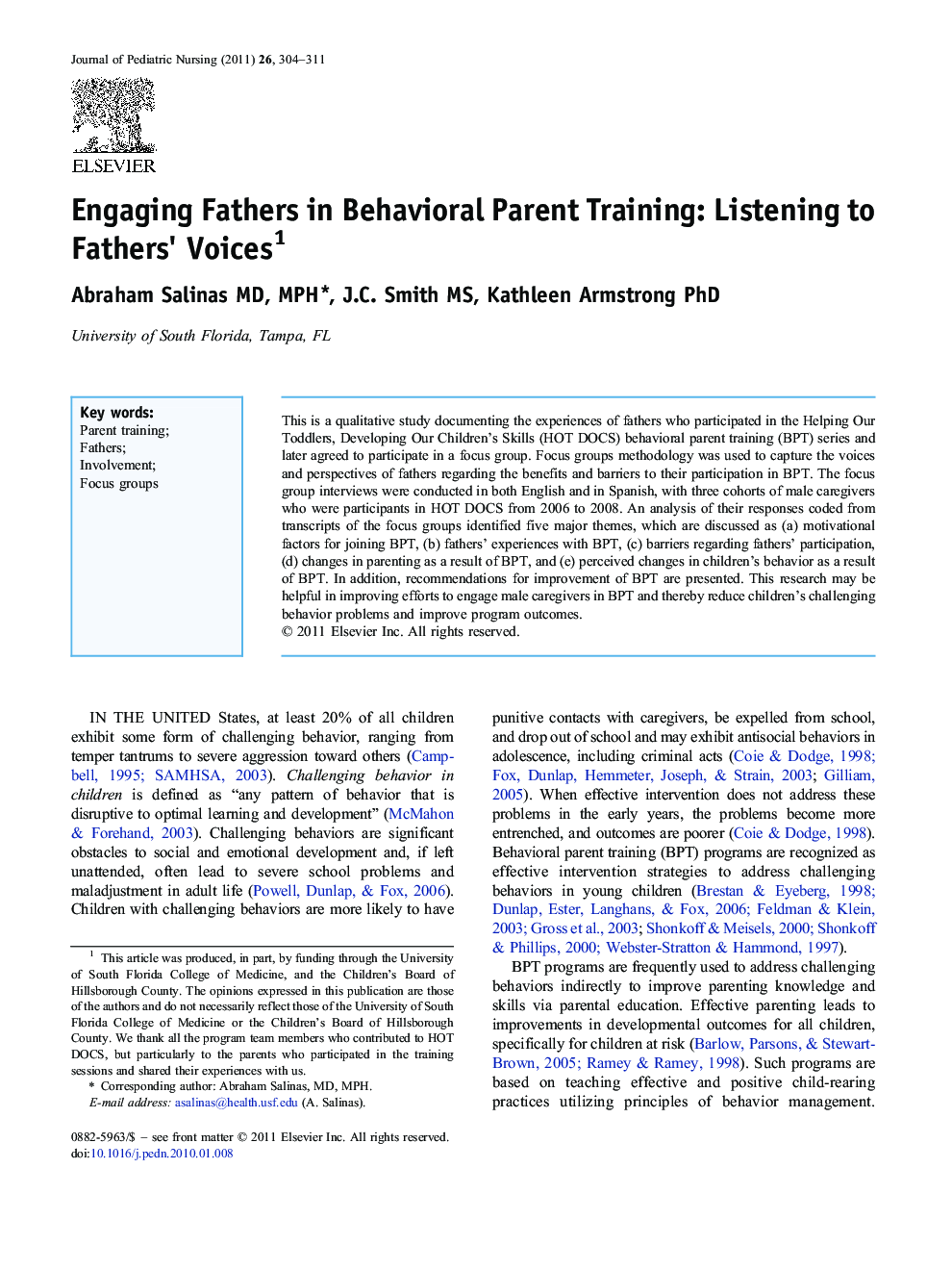 Engaging Fathers in Behavioral Parent Training: Listening to Fathers' Voices 1