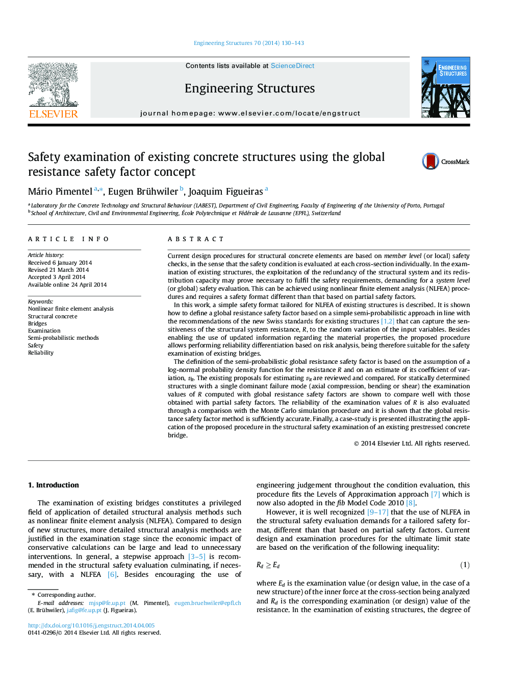 Safety examination of existing concrete structures using the global resistance safety factor concept