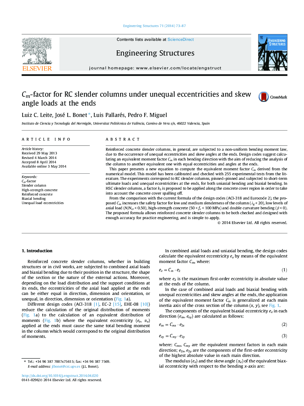 Cm-factor for RC slender columns under unequal eccentricities and skew angle loads at the ends