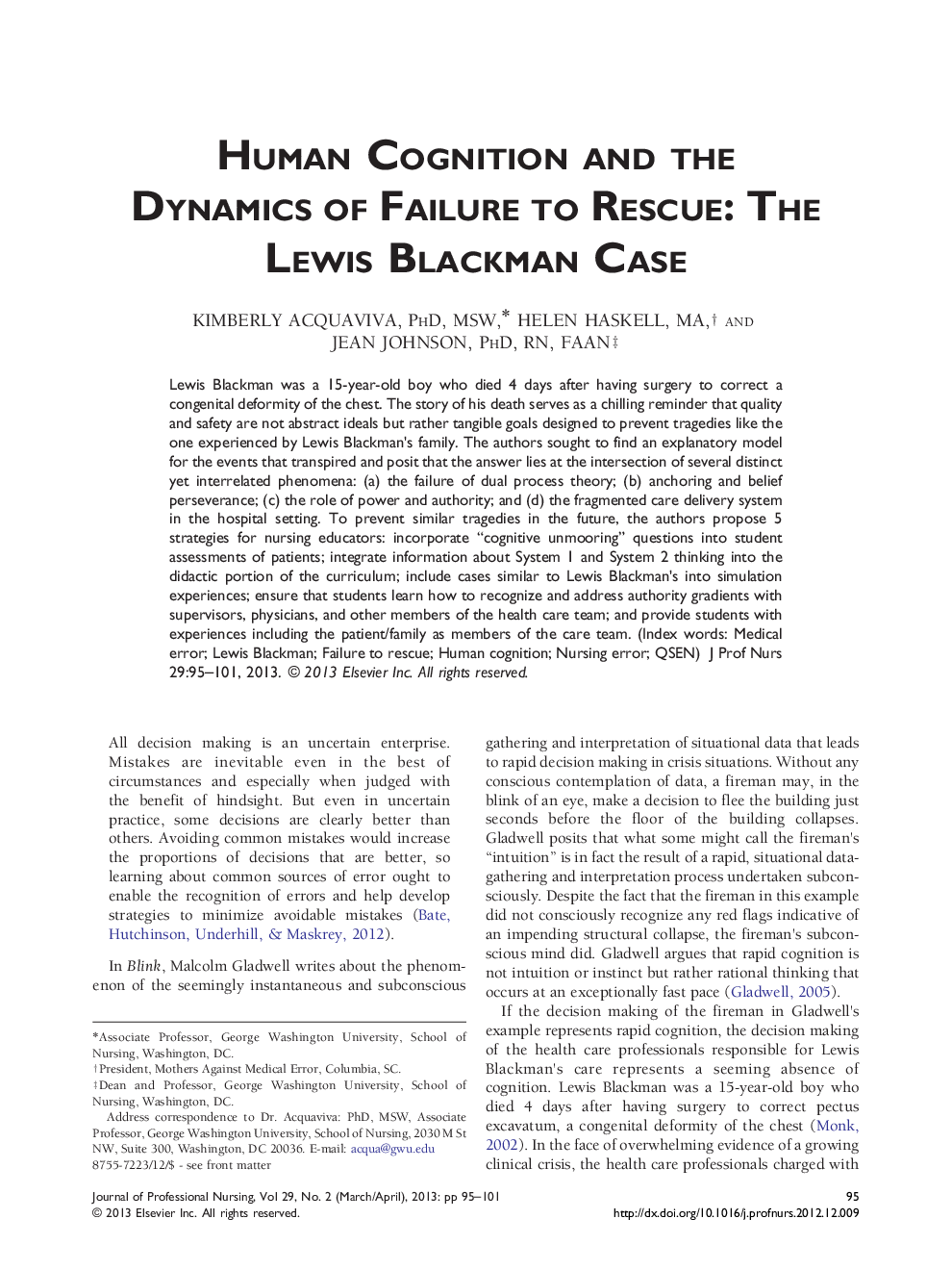 Human Cognition and the Dynamics of Failure to Rescue: The Lewis Blackman Case