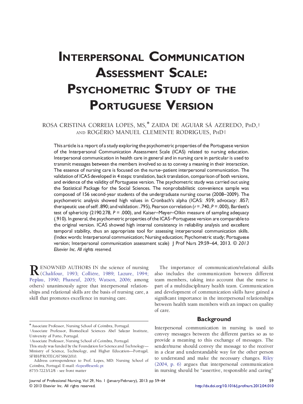 Interpersonal Communication Assessment Scale: Psychometric Study of the Portuguese Version 