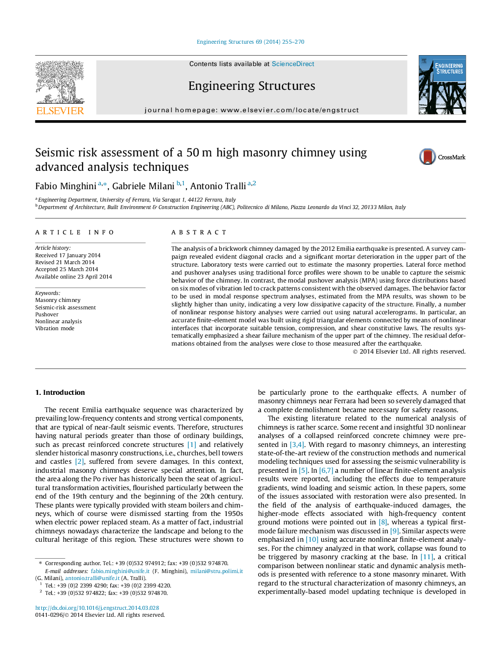 Seismic risk assessment of a 50 m high masonry chimney using advanced analysis techniques