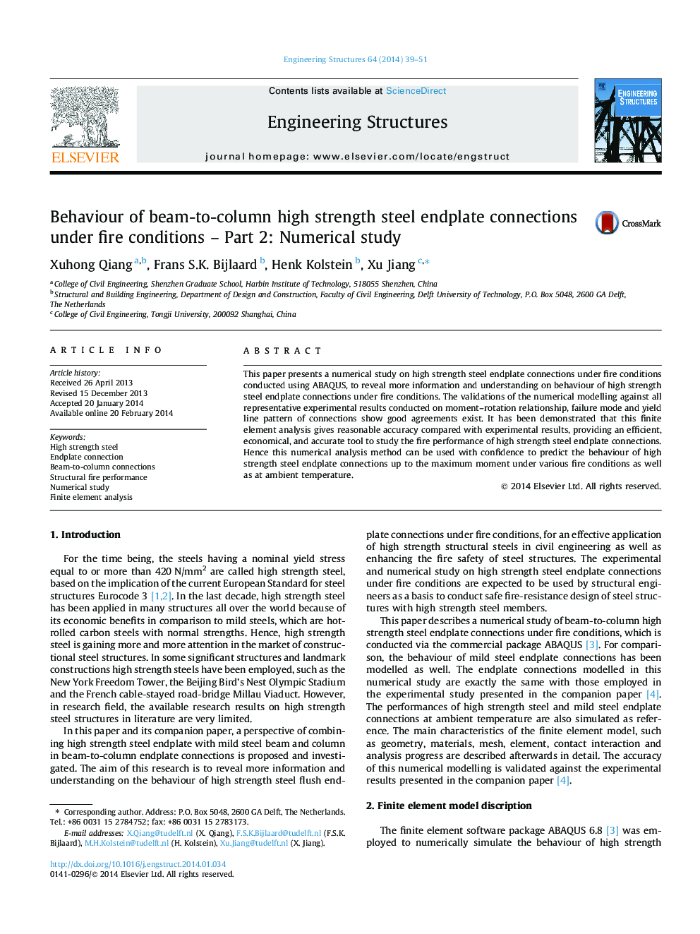 Behaviour of beam-to-column high strength steel endplate connections under fire conditions – Part 2: Numerical study