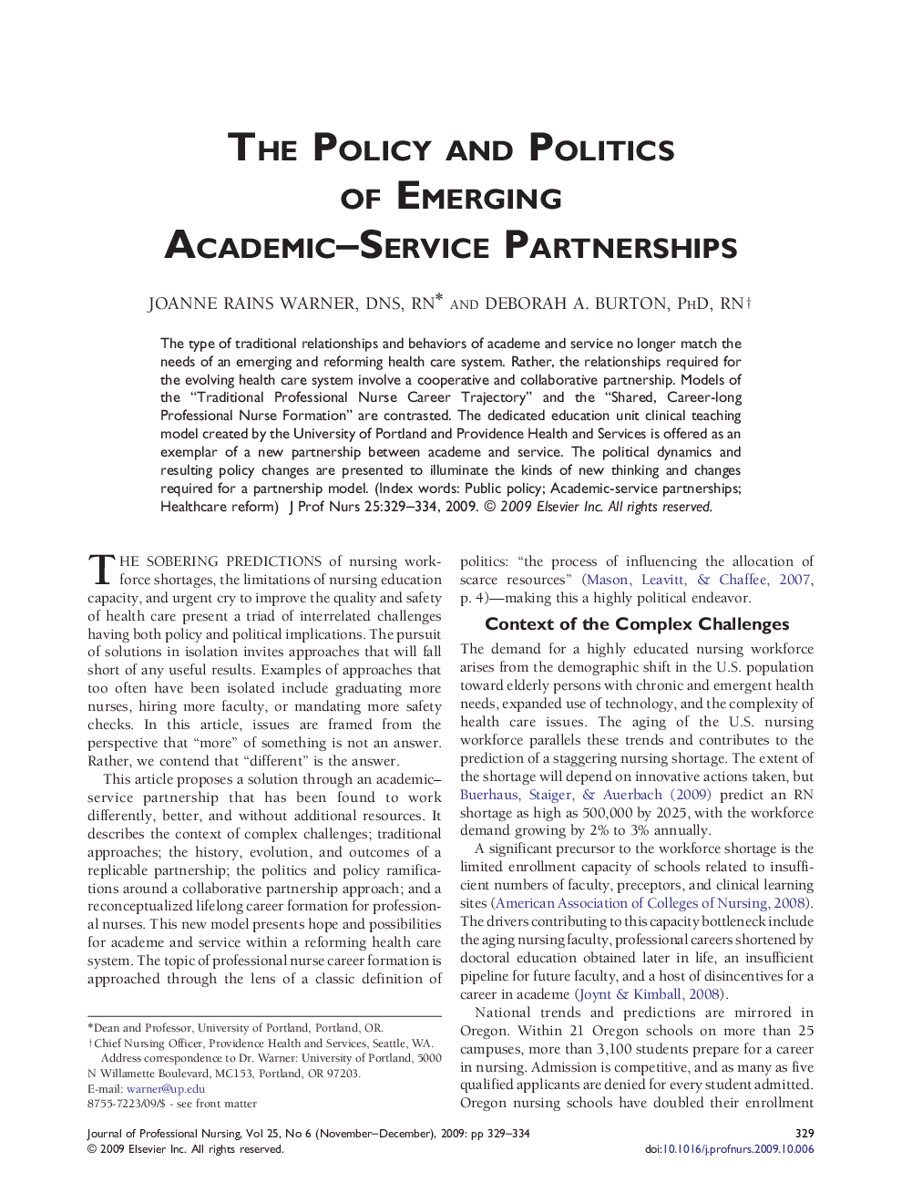 The Policy and Politics of Emerging Academic–Service Partnerships