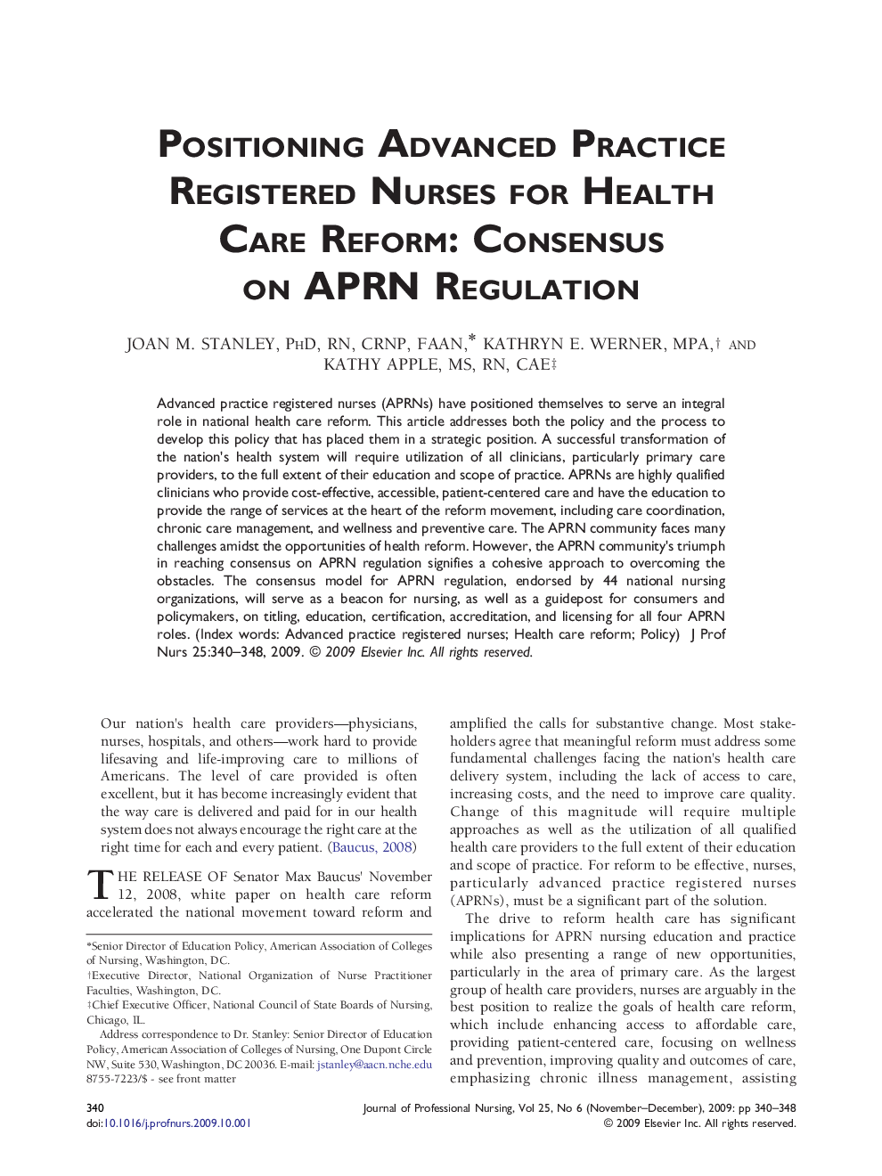 Positioning Advanced Practice Registered Nurses for Health Care Reform: Consensus on APRN Regulation