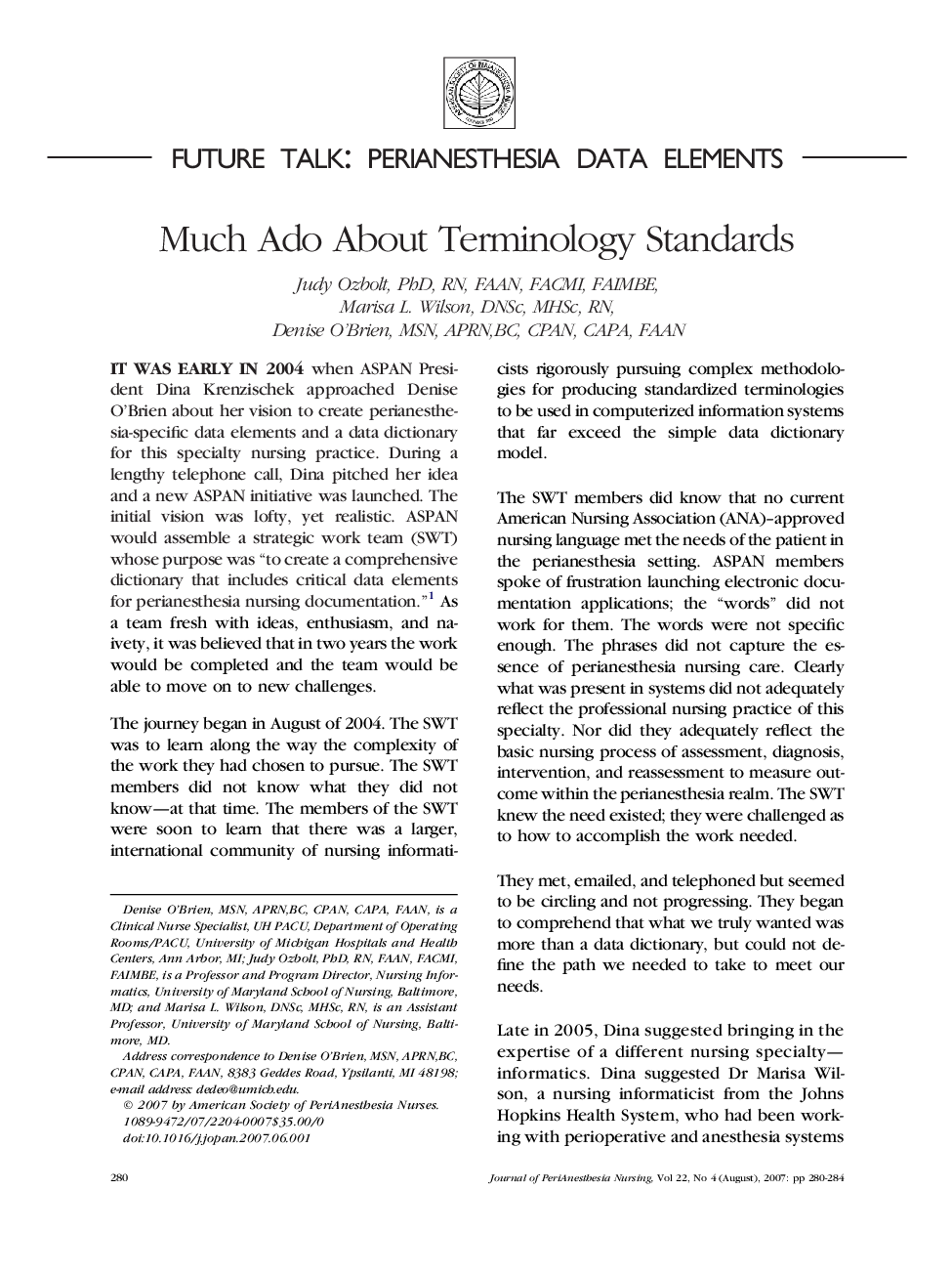 عکس صفحه اول مقاله: Much Ado About Terminology Standards Much Ado About Terminology Standards
