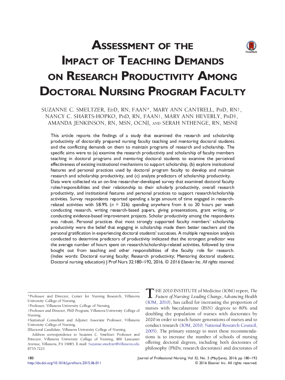 Assessment of the Impact of Teaching Demands on Research Productivity Among Doctoral Nursing Program Faculty