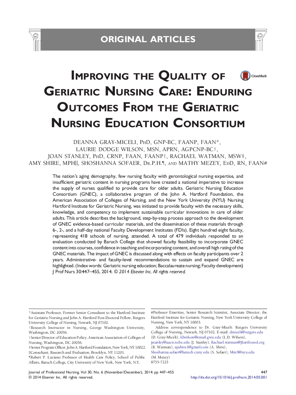 Improving the Quality of Geriatric Nursing Care: Enduring Outcomes From the Geriatric Nursing Education Consortium