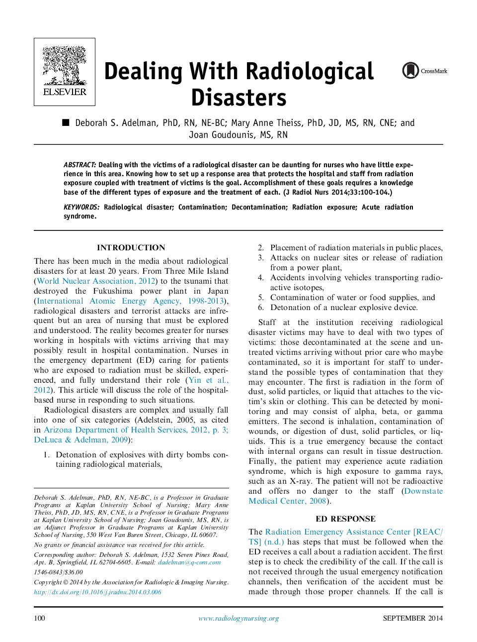 Dealing With Radiological Disasters 