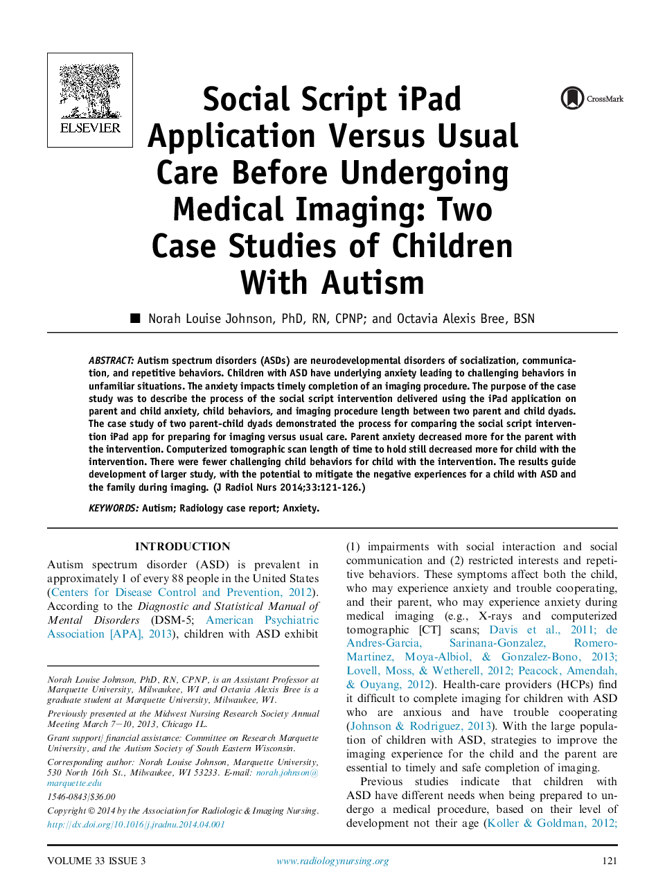 Social Script iPad Application Versus Usual Care Before Undergoing Medical Imaging: Two Case Studies of Children With Autism 