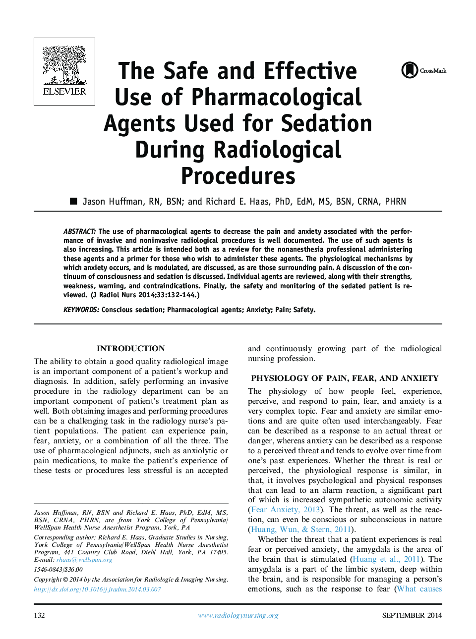 The Safe and Effective Use of Pharmacological Agents Used for Sedation During Radiological Procedures