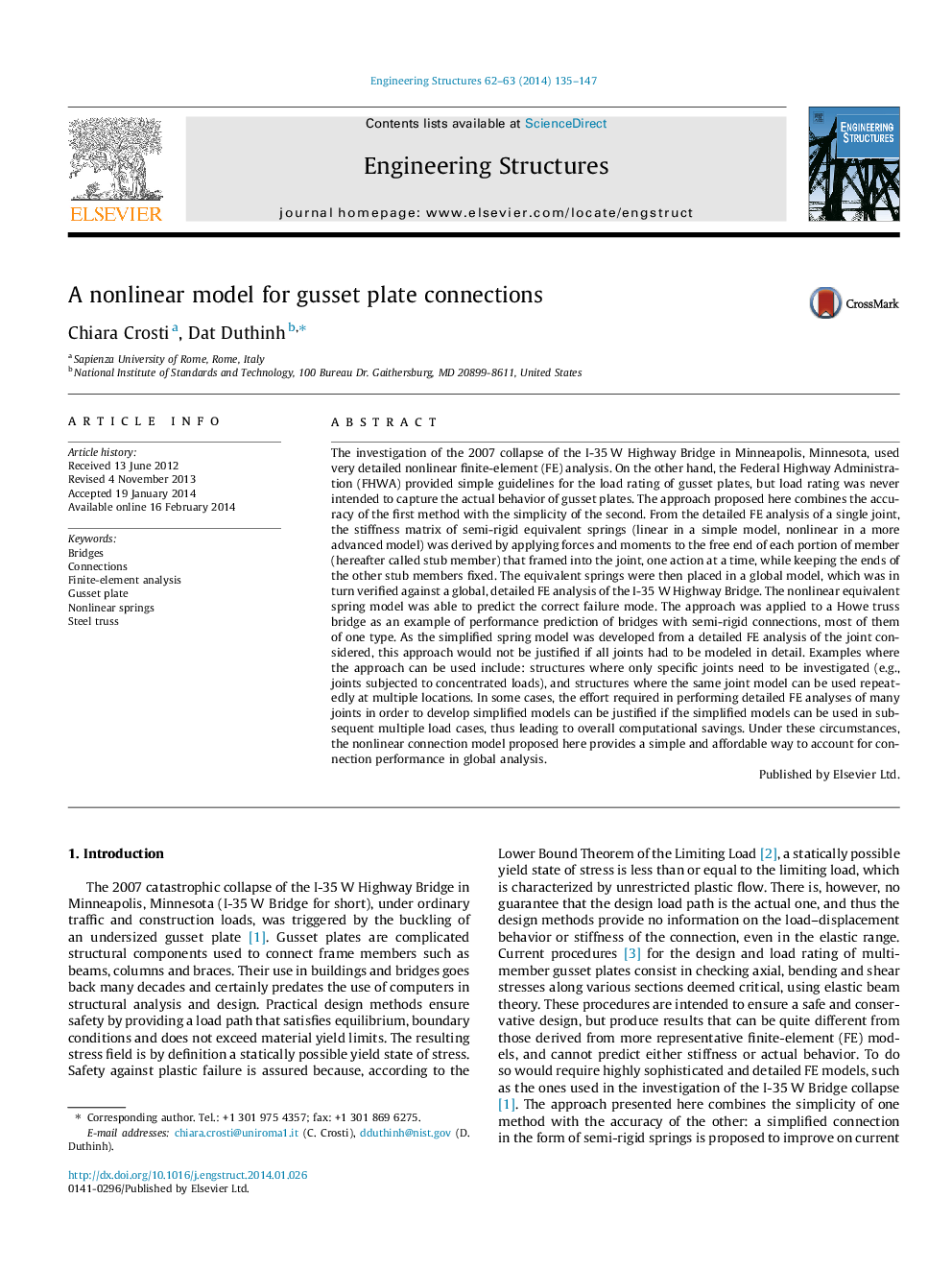 A nonlinear model for gusset plate connections