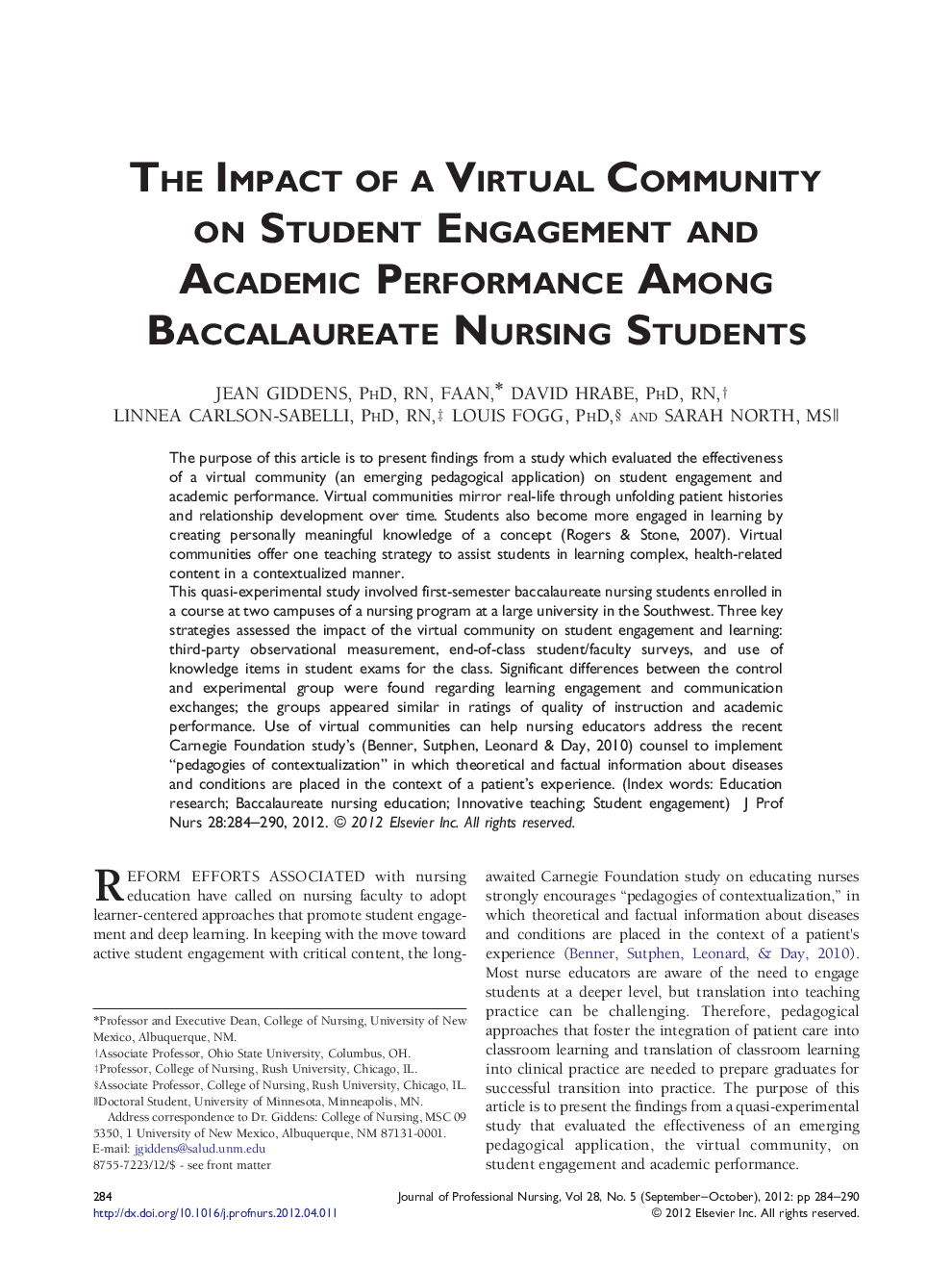 The Impact of a Virtual Community on Student Engagement and Academic Performance Among Baccalaureate Nursing Students