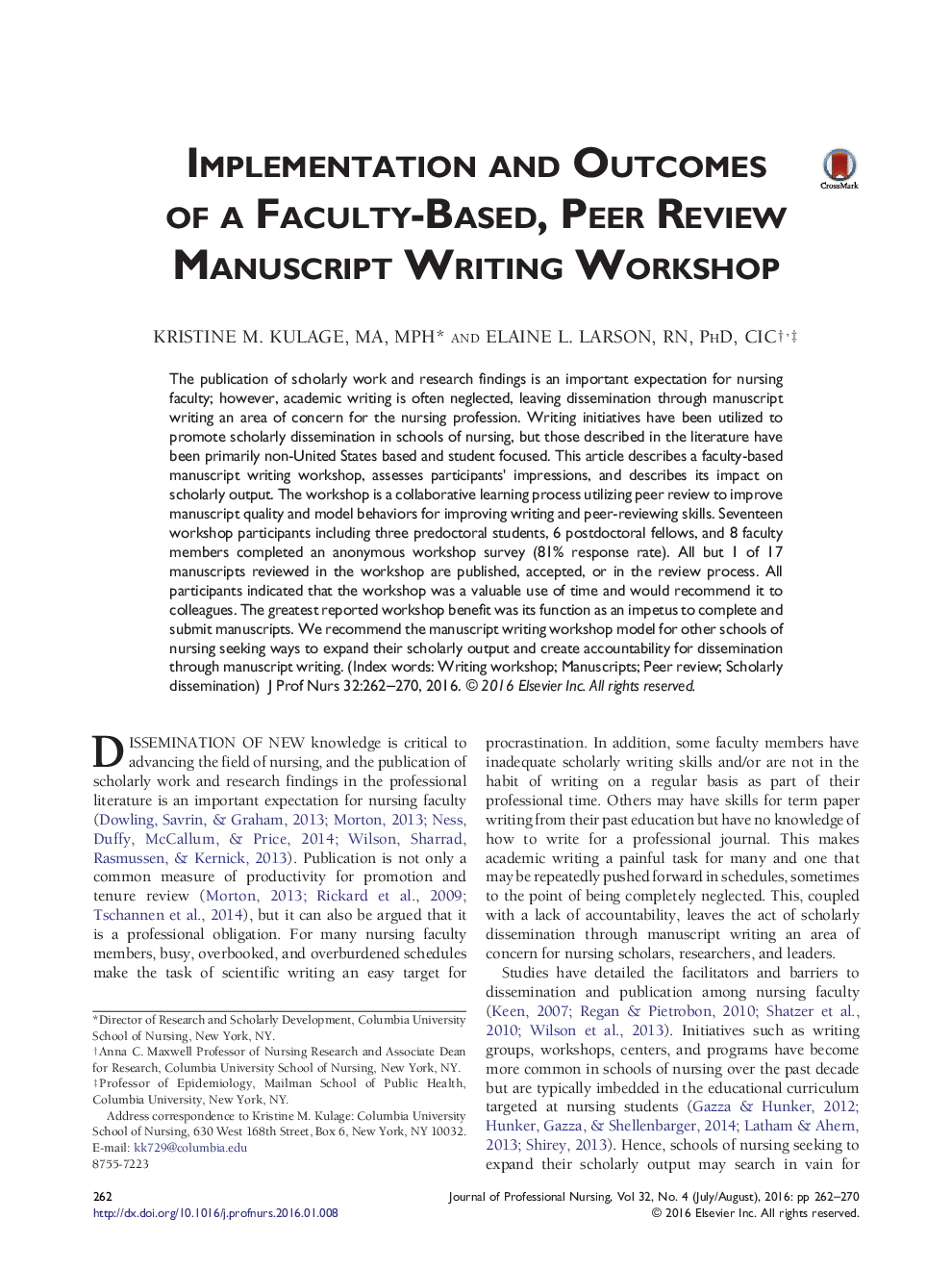 Implementation and Outcomes of a Faculty-Based, Peer Review Manuscript Writing Workshop