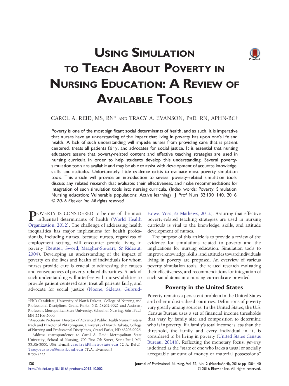 Using Simulation to Teach About Poverty in Nursing Education: A Review of Available Tools