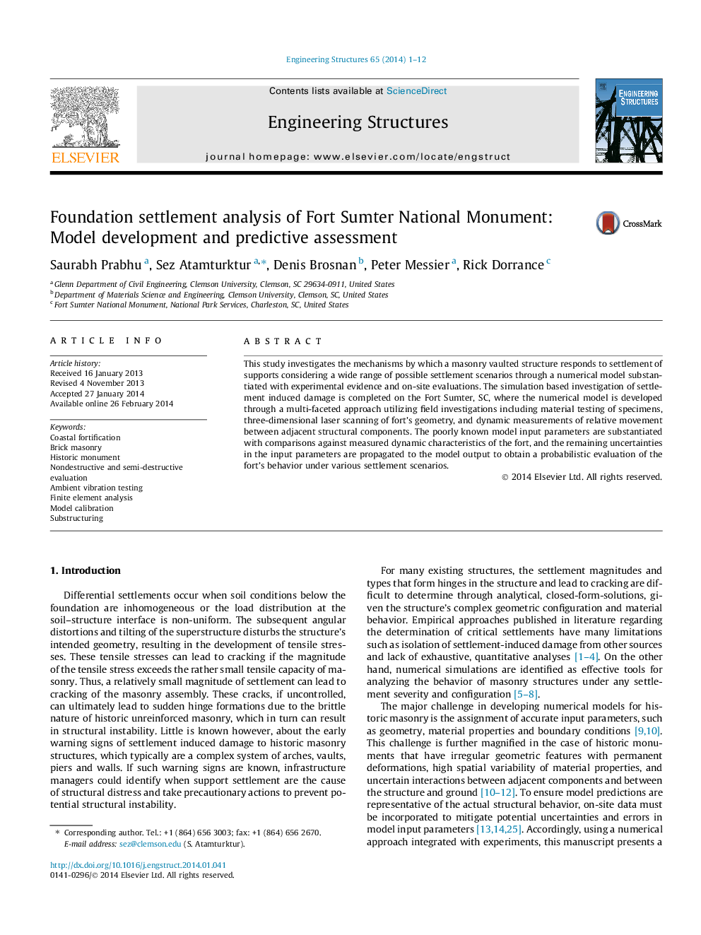 Foundation settlement analysis of Fort Sumter National Monument: Model development and predictive assessment