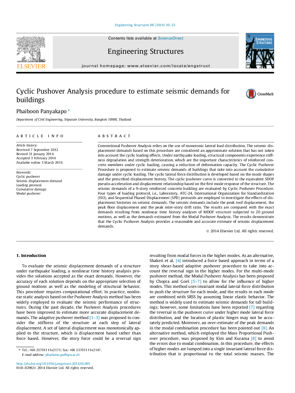 Cyclic Pushover Analysis procedure to estimate seismic demands for buildings